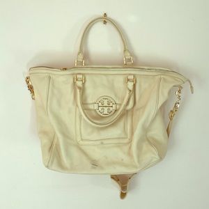 Tory Burch White Leather Weekender Bag